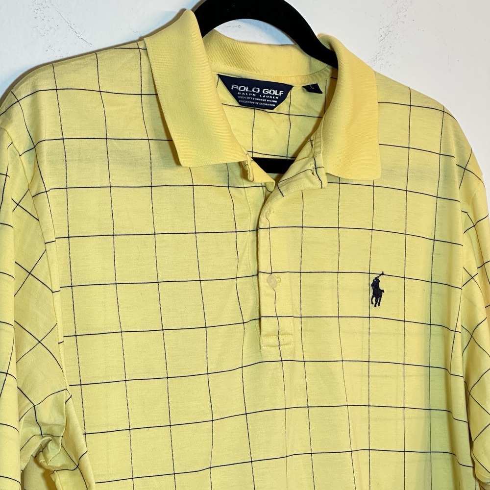 VTG Polo Golf Ralph Lauren Short Sleeve Polo Shirt Men Large Yellow Grid Plaid - Picture 7 of 8